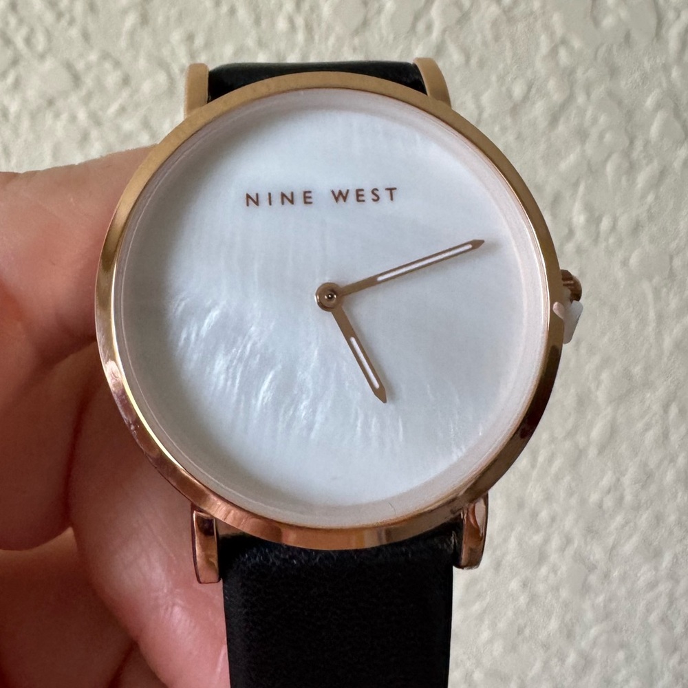Nine West Black and Gold Leather Watch